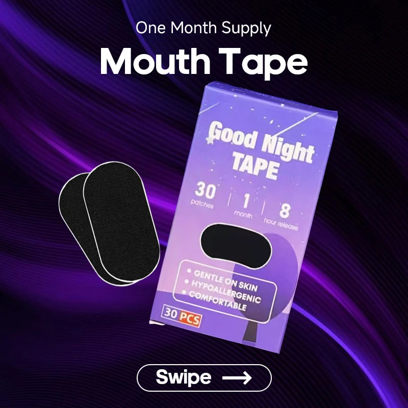Good Night Tape packaging with a single patch on a purple background