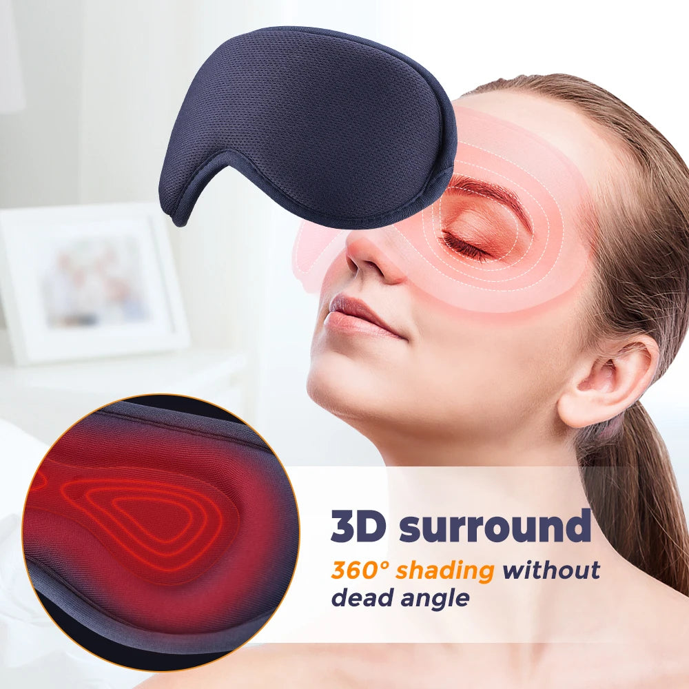 Woman wearing a 3D eye mask with close-up details on a white background