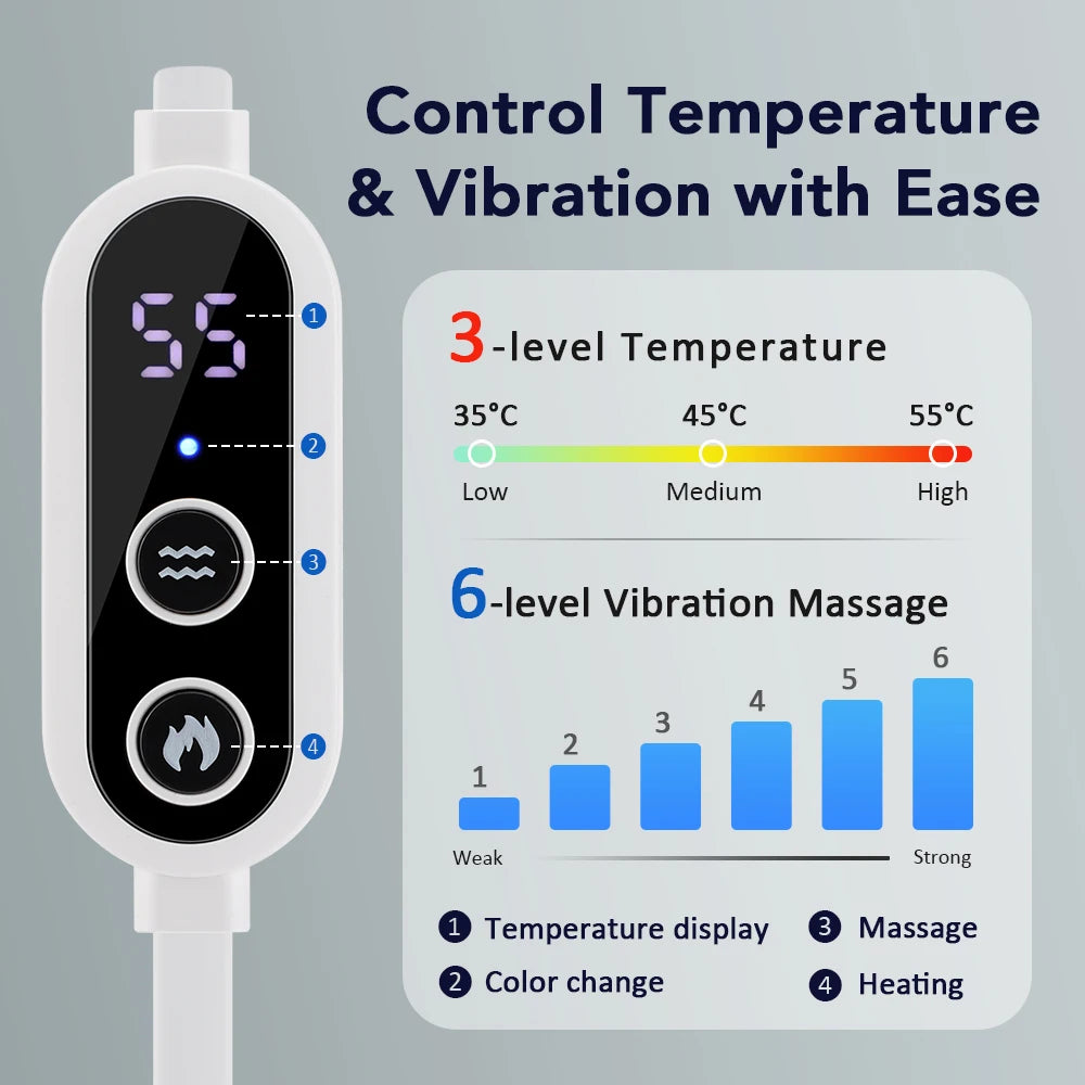 Control panel with temperature and vibration settings on a gray background