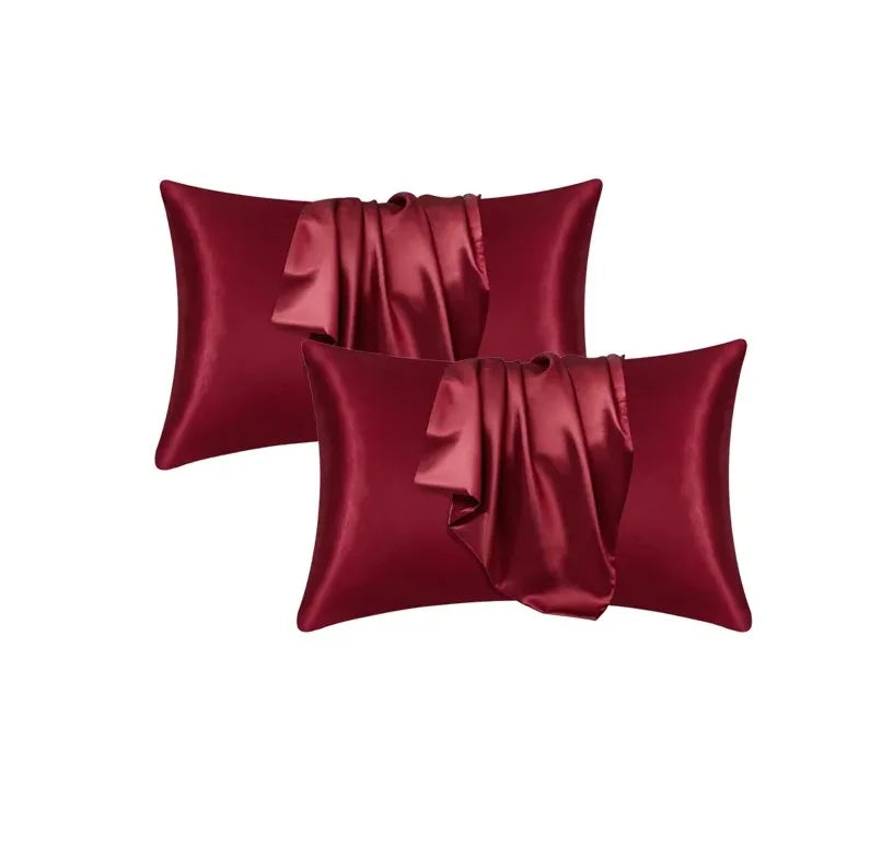 Burgundy silk pillowcase set with decorative bow detail